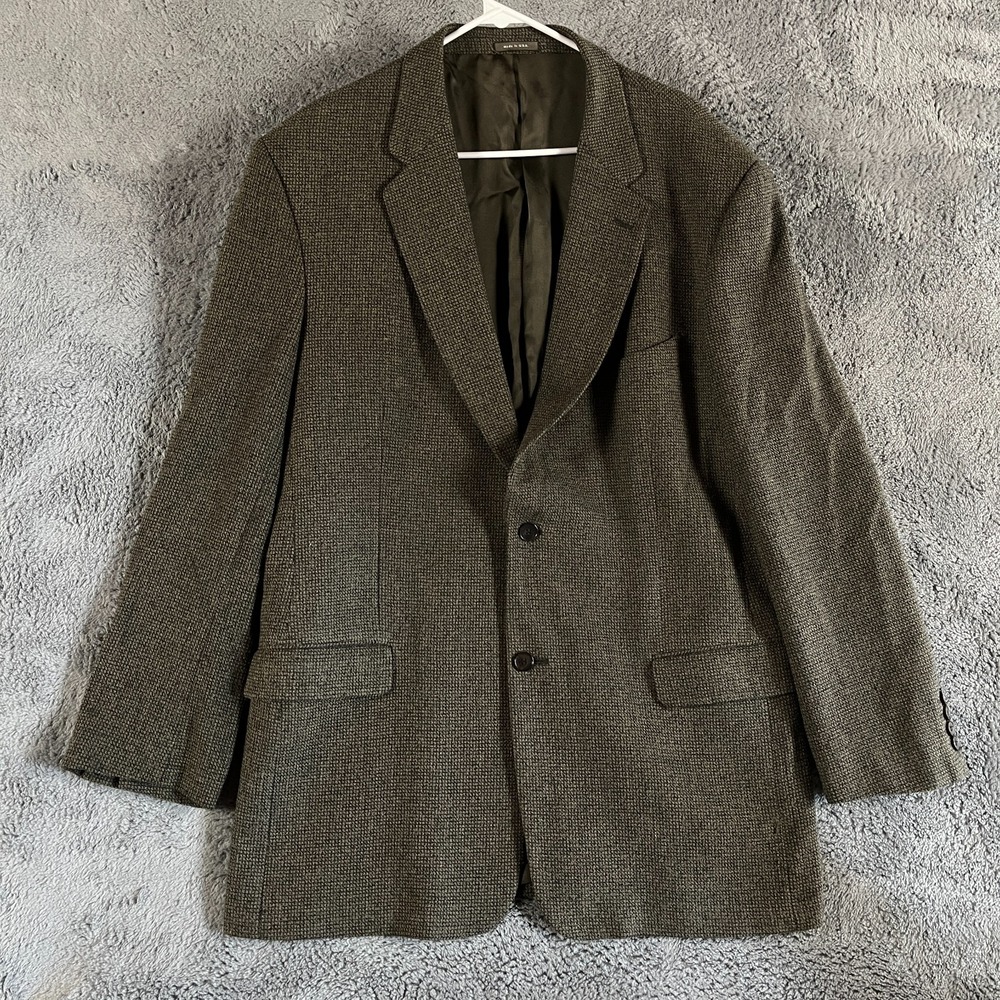 Vtg Calvin Klein Blazer Jacket Mens 44L Brown Wool Blend Tweed Single Breasted
